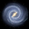 Die Darstellung der Milchstraße beruht auf Aufnahmen des Spitzer-Weltraumteleskops. Sie zeigt unsere Sonne im "Orion Spur" genannten Seitenarm, unterhalb des hellen Zentrums der Galaxie. Die Abkürzung "ly" gibt die Entfernung in Lichtjahren ("light years") an; ein Lichtjahr entspricht etwa 9,5 Billionen Kilometer. Das ist die Entfernung, die ein Lichtstrahl in einem Jahr zurücklegt.

