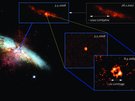 Darstellung des zentralen Bereichs der Galaxie M82, einer der nächstgelegenen Starburst-Galaxien in einer Entfernung von nur 12 Millionen Lichtjahren. 