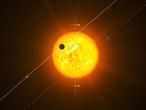 Darstellung des Transits eines Exoplaneten vor seiner Heimatsonne.