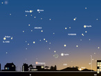 Anblick des Westhimmels gegen 21 Uhr MEZ (= 22 Uhr MESZ) am 12. Mai. Knapp über dem Horizont ist Venus zu erkennen, ein wenig höher steht Jupiter, der Besuch von der schmalen Mondsichel bekommt. Im Lauf des Monats gesellt sich noch Merkur zu den beiden Planeten.
