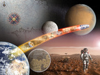 Künstlerische Umsetzung des Wegs der Europäer bis hin zu einem bemannten Marsflug - das so genannte Aurora-Programm