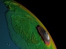 Erst die so genannte Falschfarben-Darstellung macht deutlich, wie hoch sich der Olympus Mons über die Marsoberfläche erhebt. 