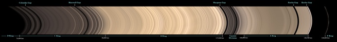 Details of Saturn's icy rings are visible in this sweeping view from Cassini of the planet's glorious ring system. from left to right, radially outward from Saturn.