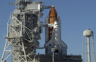 Space shuttle Discovery, with the STS-119 astronauts aboard, awaits liftoff. 