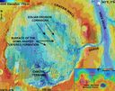 This map shows the Aram Chaos region of Mars - a crater 170 miles in diameter lying almost directly on the martian equator. In this region Mars Express found mineralogical evidence for large-scale deposits of ferric oxides helping to understand the climatic changes on Mars.