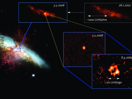Sternexplosion Darstellung des zentralen Bereichs der Galaxie M82, einer der nächstgelegenen Starburst-Galaxien in einer Entfernung von nur 12 Millionen Lichtjahren.
