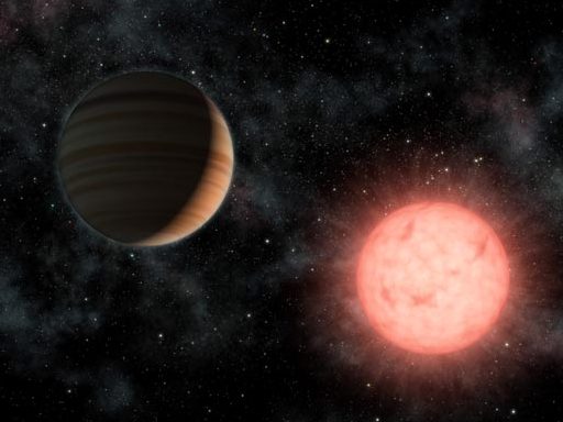 Dieses Künstler-Konzept zeigt den bisher kleinsten bekannten Stern VB 10, der einen jupiter-ähnlichen Exoplaneten (VB 10b) besitzt.
