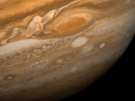 Jupiter's Great Red Spot The Great Red Spot is a gigantic hurricane in Jupiter's atmosphere. This image was taken by the Voyager 1 space probe in 1979, at a distance of 5 million miles from the planet.