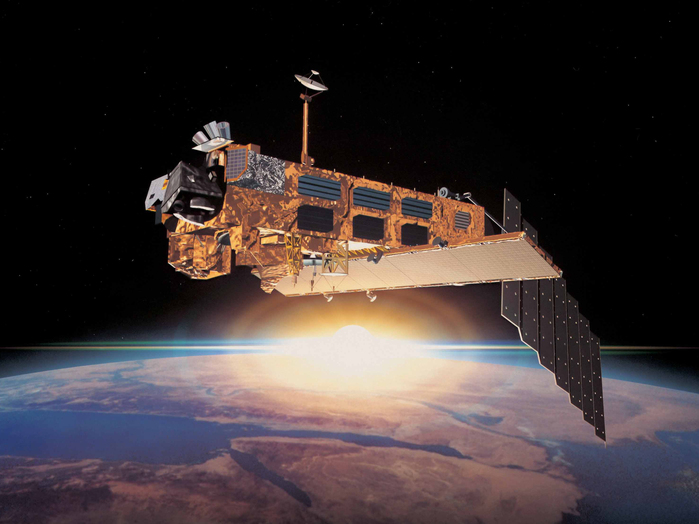 Der 2002 gestartete europäische Umweltsatellit ENVISAT, auf dem SCIAMACHY (Scanning Imaging Absorption Spectrometer for Atmospheric CHartographY) als eines der Hauptinstrumente im Einsatz ist. 
