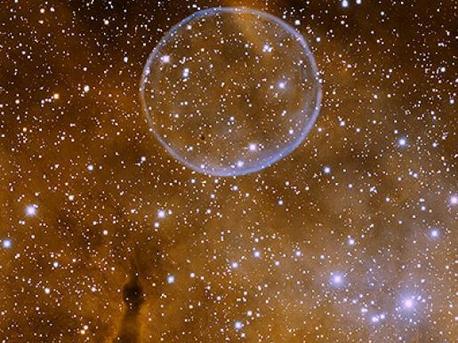 The 'soap bubble nebula' formally known as PN G75.5+1.7 and found by three amateur astronomers in July 2008. In this picture North is on the left and East on the bottom.