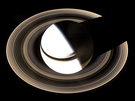 The individual photos making up the picture were taken by the Cassini space probe on January 19, 2007. In order also to capture the dark part of the rings, exposure times were used which mean that Saturn itself is overexposed and therefore shows as white. A section of the ring system lies in Saturn’s shadow.