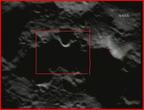 Zum Vergleich ein optisches Bild des Einschlagsgebietes mit ungefähr dem gleichen Ausschnitt (roter Kasten) wie auf dem Infrarot-Bild.