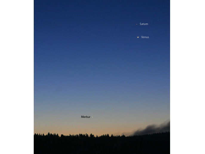 Saturn, Venus und Merkur am Morgen des 14.10.2009