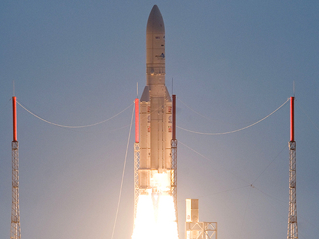 Start der Ariane 5ECA am 29. Oktober 2009, 21.00 Uhr Mitteleuropäischer Zeit von Kourou in Französisch-Guyana.
