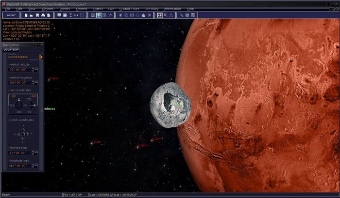 This 3D-model of Phobos demonstrates well how realistic and fascinating the exploration of space from your desktop can be. The latest maps and data are used to create these models and exact maps of the surface of the Moon or Mars for example.