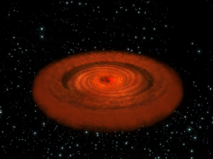 Ilustración de un agujero negro supermasivo en el centro de una galaxia. 