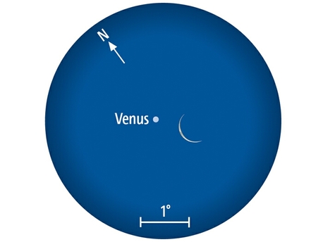 Der Mond begegnet der Venus (Anblick im Fernglas).
