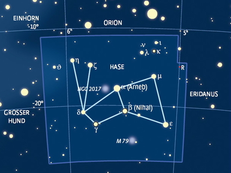 Das Sternbild Hase liegt zu Orions Füßen.