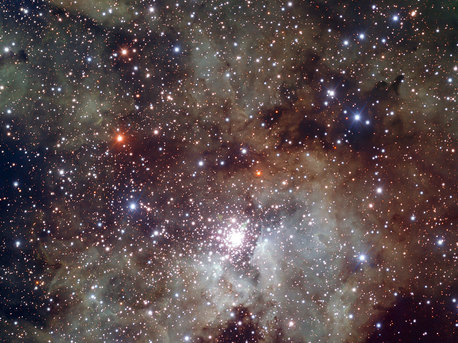 This newly released image, obtained with the FORS instrument attached to the VLT at Cerro Paranal, Chile, portrays a wide field around the stellar cluster and reveals the rich texture of the surrounding clouds of gas and dust.