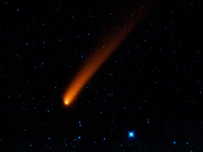 Comet Siding Spring appears to streak across the sky like a superhero. The comet, also known as C/2007 Q3, was discovered in 2007 by observers in Australia. 