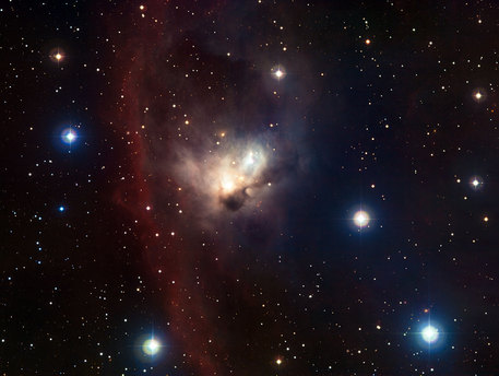 This image of nebula NGC 1788 has been obtained using the Wide Field Imager on the MPG/ESO 2.2-metre telescope at ESO’s La Silla Observatory in Chile. It combines images taken through blue, green and red filters, as well as a special filter designed to let through the light of glowing hydrogen. The field is about 30 arcminutes across; North is up, and East to the left.
