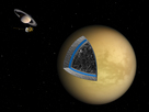 This artist's illustration shows the likely interior structure of Saturn's moon Titan deduced from gravity field data collected by NASA's Cassini spacecraft. The investigation by Cassini's radio science team suggests that Titan's interior is a cool mix of ice studded with rock, though the outermost 500 kilometers (300 miles) appear to be ice essentially devoid of any rock. Many planets and moons, including the Earth, evolve into a body with a clearly distinct rocky core. This radio science investigation suggests Titan's interior, cool and sluggish, failed to allow the interior to separate into completely differentiated layers of ice and rock.