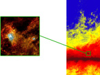 Estructuras de filamentos a gran escala se manifiestan en la Vía Láctea (como se muestra en la imagen de Planck, a la derecha) y de pequeña escala (como se ve en la imagen Herschel de una región en la constelación del Águila, a la izquierda).