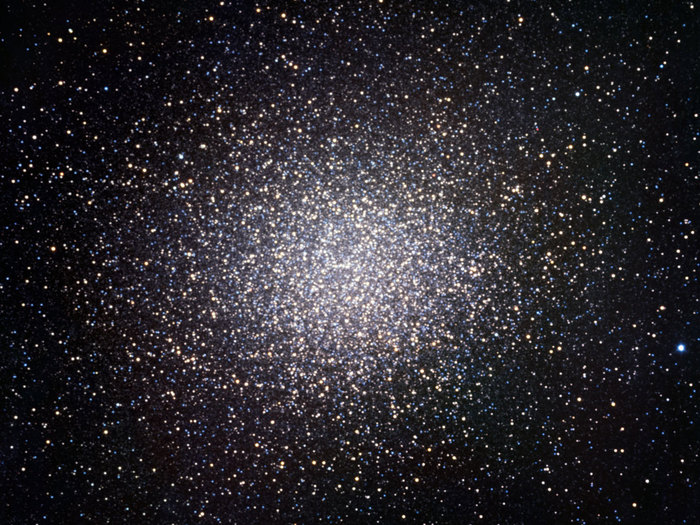The globular cluster Omega Centauri was one of the targets observed for first light of the TRAPPIST national telescope at La Silla. The cluster contains as many as ten million stars. This image, 20 arcminutes across, shows only the central parts of Omega Centauri. It is made by combining data obtained through three filters (B, V and R).

TRAPPIST (TRAnsiting Planets and PlanetesImals Small Telescope) is devoted to the study of planetary systems through two approaches: the detection and characterisation of planets located outside the Solar System (exoplanets) and the study of comets orbiting around the Sun. The 60-cm national telescope is operated from a control room in Liège, Belgium, 12 000 km away.