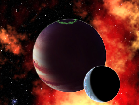 Distant exoplanets can easily have habitable moons, as this illustration shows.