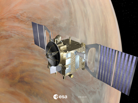 Venus Express has two solar cell panels per wing comprising alternating rows of standard triple junction solar cells as well as highly reflective mirrors to reduce the operating temperatures. There is twice as much sunlight in Venusian orbit as there is in Earthis orbit, plus additional thermal input from the Venusian surface and atmosphere – 75% of sunlight being reflected up from it. In certain cases, this results in Venus Express receiving an equivalent of the thermal input from 3.5 Suns.