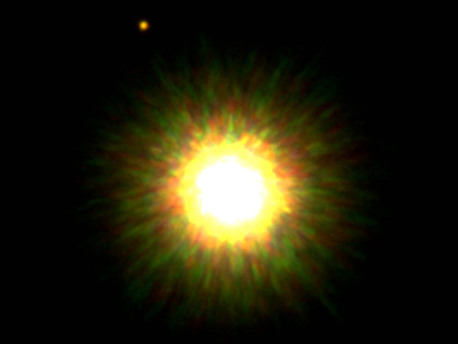 Imagen de Gemini de 1RXS J160929.1-210524 y su compañero Jupiter (izquierda arriba: círculo rojo).