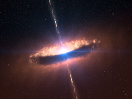 Un disque de poussiÃ¨re encerclant de prÃ¨s une Ã©toile massive.