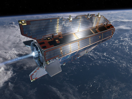 Impresión artística del satélite GOCE en órbita