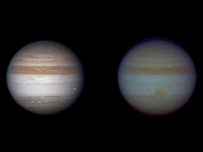 A fleeting bright dot on each of these images of Jupiter marks a small comet or asteroid burning up in the atmosphere. The image on the left was taken on June 3, 2010, by amateur astronomer Anthony Wesley, who was visiting a friend in Broken Hill, Australia, when he obtained the image with a 37-centimeter (14.5-inch) telescope. Wesley's image is a color composite. The fireball appears on the right side of Wesley's image. The color image on the right was taken by amateur astronomer Masayuki Tachikawa, of Kumamoto, Japan, on Aug. 20, 2010. The fireball appears in the upper right of Tachikawa's image.