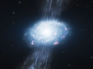 This artist’s impression shows a young galaxy, about two billion years after the Big Bang, accreting material from the surrounding hydrogen and helium gas and forming many young stars. New results from ESO’s Very Large Telescope have provided the first direct evidence that the accretion of pristine gas alone, without the need for violent major mergers, can fuel vigorous star formation and the growth of massive galaxies in the young Universe.