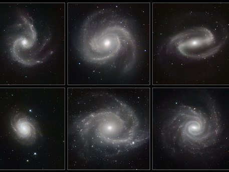 Sechs spektakuläre Galaxien Sechs spektakuläre Spiralgalaxien sind auf dieser Aufnahme des Very Large Telescope der ESO in Chile zu sehen (Beschreibungen im Text). Von links nach rechts sind abgebildet: NGC 5247, Messier 100 (NGC 4321), NGC 1300, NGC 4030, NGC 2997 and NGC 1232.