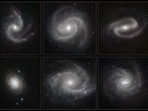 Six galaxies spirales NGC 5247, Messier 100 (NGC 4321), NGC 1300, NGC 4030, NGC 2997 and NGC 1232.