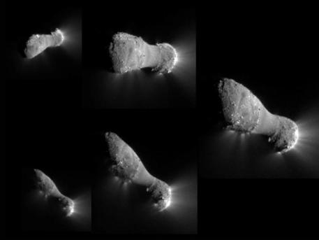 This image montage shows comet Hartley 2 as NASA's EPOXI mission approached and flew under the comet. The images progress in time clockwise, starting at the top left.

The image was taken by EPOXI's Medium-Resolution Instrument on Nov. 4, 2010. The sun is to the right. 