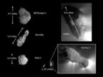 This montage shows the only five comets imaged up close with spacecraft. The comets vary in shape and size. Comet Hartley 2 is by far the smallest and has the most activity in relation to its surface area. This jet activity can be seen extending from the comet's surface and into its outer shell of gas and dust, or coma. This is first time scientists have been able to link jets to the details of the surface.
