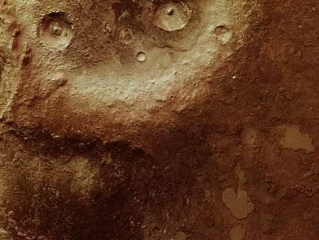 Arabia Terra on Mars Extending 159 km by 87 km, this image shows a region with an area of about 13865 sq km, a third of the size of Denmark. Named after a feature on Giovanni Schiaparelli’s 19th-century Mars map, Arabia Terra is part of the highlands of Mars, stretching east to west across 4500 km. With a ground resolution of about 18 m per pixel, the data were acquired near 27°N/56°E during orbit 7457 of Mars Express on 26 October 2009.