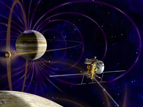 This artist’s concept shows NASA's Jupiter Europa Orbiter which will carry a complement of 11 instruments to explore Europa and the Jupiter System. The spacecraft is part of the joint NASA-ESA Europa Jupiter System Mission (EJSM).