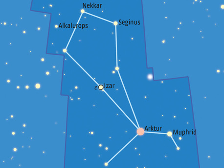 HJ2012_05-Mai_Beobachtungstipp Im Sternbild Bootes steht der Doppelstern Epsilon Bootis, auch Izar genannt.