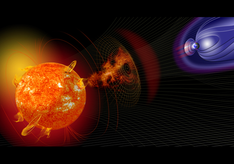 Artist illustration of events on the sun changing the conditions in Near-Earth space. Credit: NASA