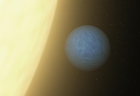 Seen here in this artist's concept, the planet is called 55 Cancri e. It's a toasty world that rushes around its star every 18 hours. Image credit: NASA/JPL-Caltech