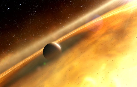 This is an artist's impression of the exoplanet, Fomalhaut b, orbiting its sun, Fomalhaut. (Credit: ESA; Hubble, M. Kornmesser; and ESO, L. Calçada and L. L. Christensen)