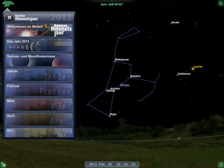 Kosmos Himmelsjahr App Übersichtliche Menüführung