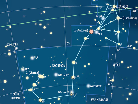 Skelettkarte des Sternbilds Skorpion