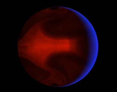 The planet HD80606b glows because of the enormous heat (computer animated picture)