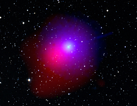 Comet Lulin was passing through the constellation Libra when Swift imaged it. This view merges the Swift data with a Digital Sky Survey image of the star field.