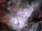 This image of the Carina Nebula shows the position of the Trumpler 14 cluster of stars. 